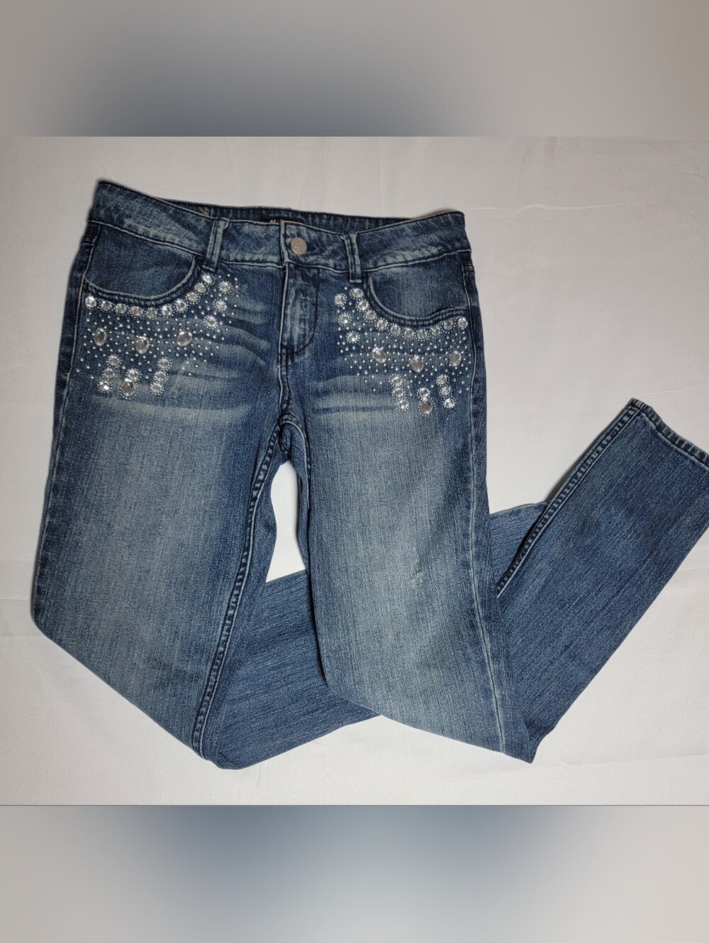 Vintage Allen B by Allen Schwartz Distressed Embellished Y2K Jeans Womens Size 8
